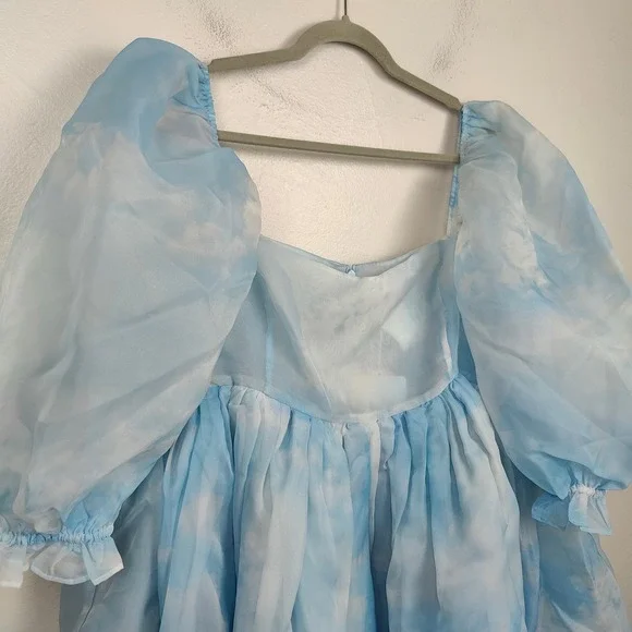 Selkie The Puff Dress Womens Plus Size 2X Clouds Blue White Organza Mini Girly - Picture 3 of 11